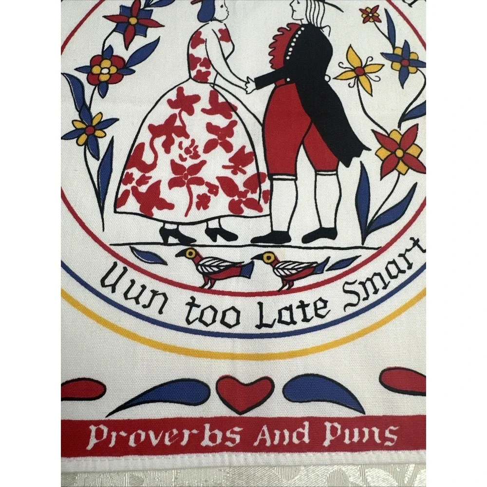 2 Hand Prints Linen Tea Towels Pennsylvania Dutch Amish Vintage 16